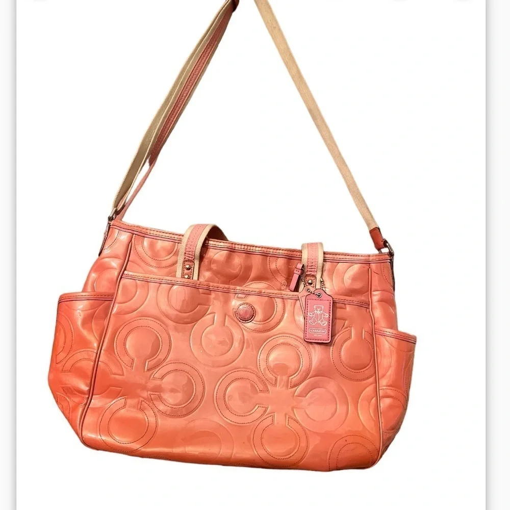 RARE COACH PATENT LEATHER DIAPER BABY BAG MULTIFUNCTION TOTE 16977 Ros